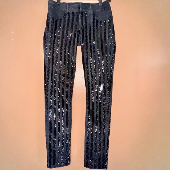 Victoria's Secret Siren Women's Black Sequin Skinny Jeans Size 4 - Picture 7 of 11